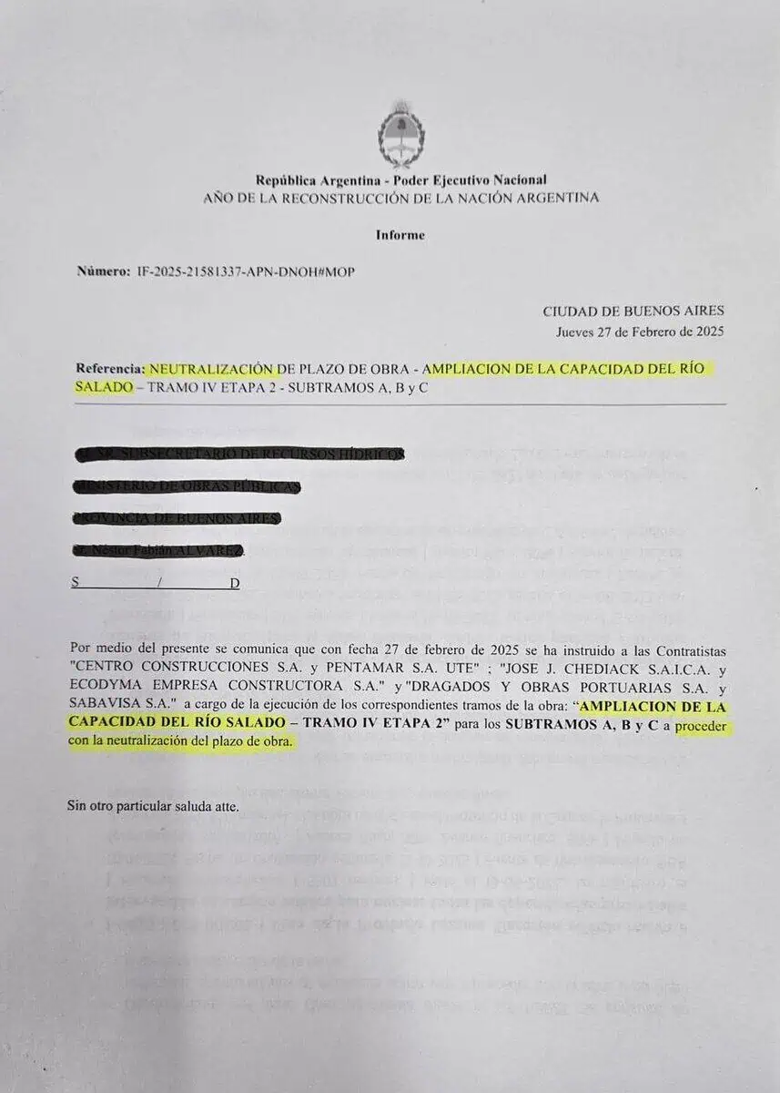 El Gobierno nacional paralizó un tramo clave del dragado del río Salado y crece la preocupación por las inundaciones 1 WhatsApp Image 2025 11 05 at 8.21.03 PM