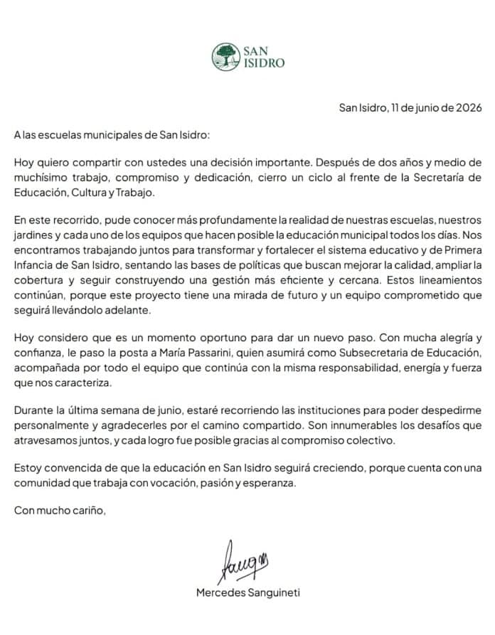 Mercedes Sanguinetti dejó la Secretaría de Educación, Cultura y Trabajo de San Isidro 1 WhatsApp Image 2026 06 17 at 5.27.58 PM 1
